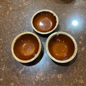 Two Vintage USA Ovenproof 6” & (1) Vintage Hull/USA 6.5” Brown Drip Glazed Bowls